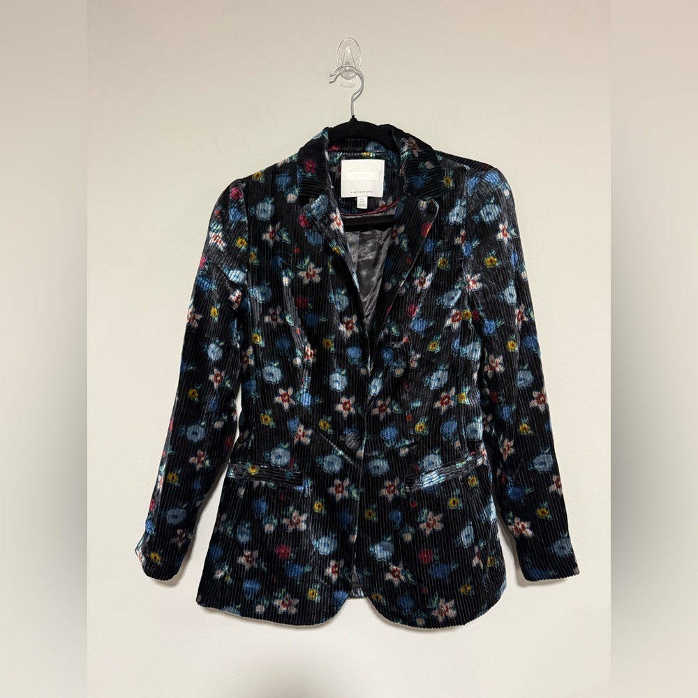 Anthropologie Ett:twa Blooming Floral Velvet Blazer Size 2 Party Office